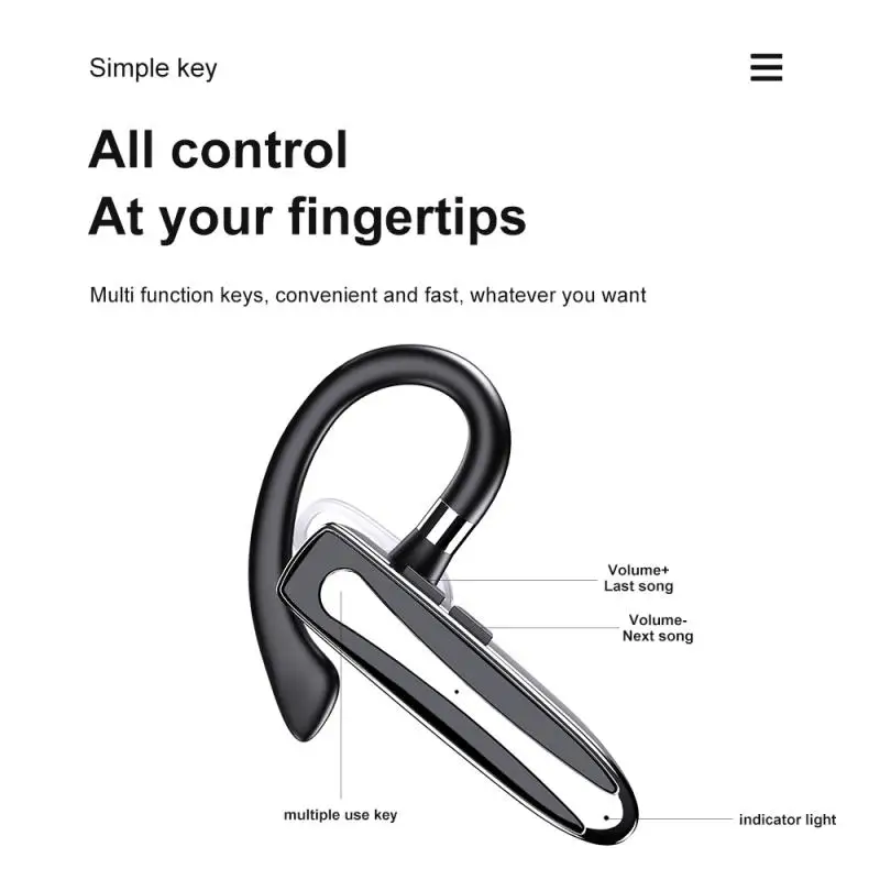 Single Ear Business Model Hanging Earphone Digital Display True Stereo Headphone Wireless bluetooth-compatible Headset