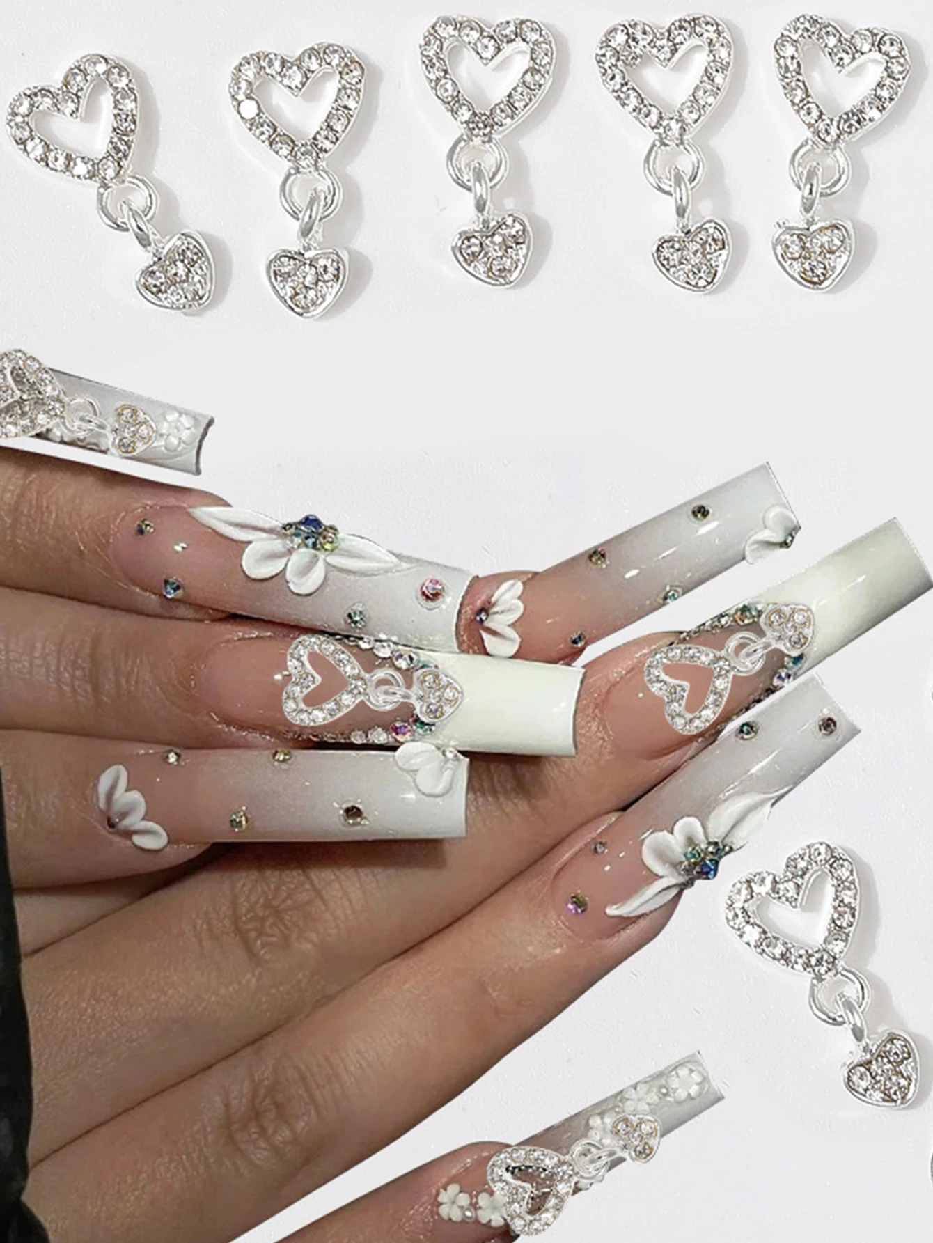 Nail Charms,10/20Pcs Heart Star Charms for Nails, Silvery Golden Nail Dangle Charms for Nail Bling, Crafting Dangling Charms