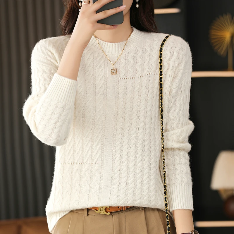 Chinese stripes 100% Merino wool pullover autumn and winter new cashmere sweater o collar women's pullover warm bottom knitshirt