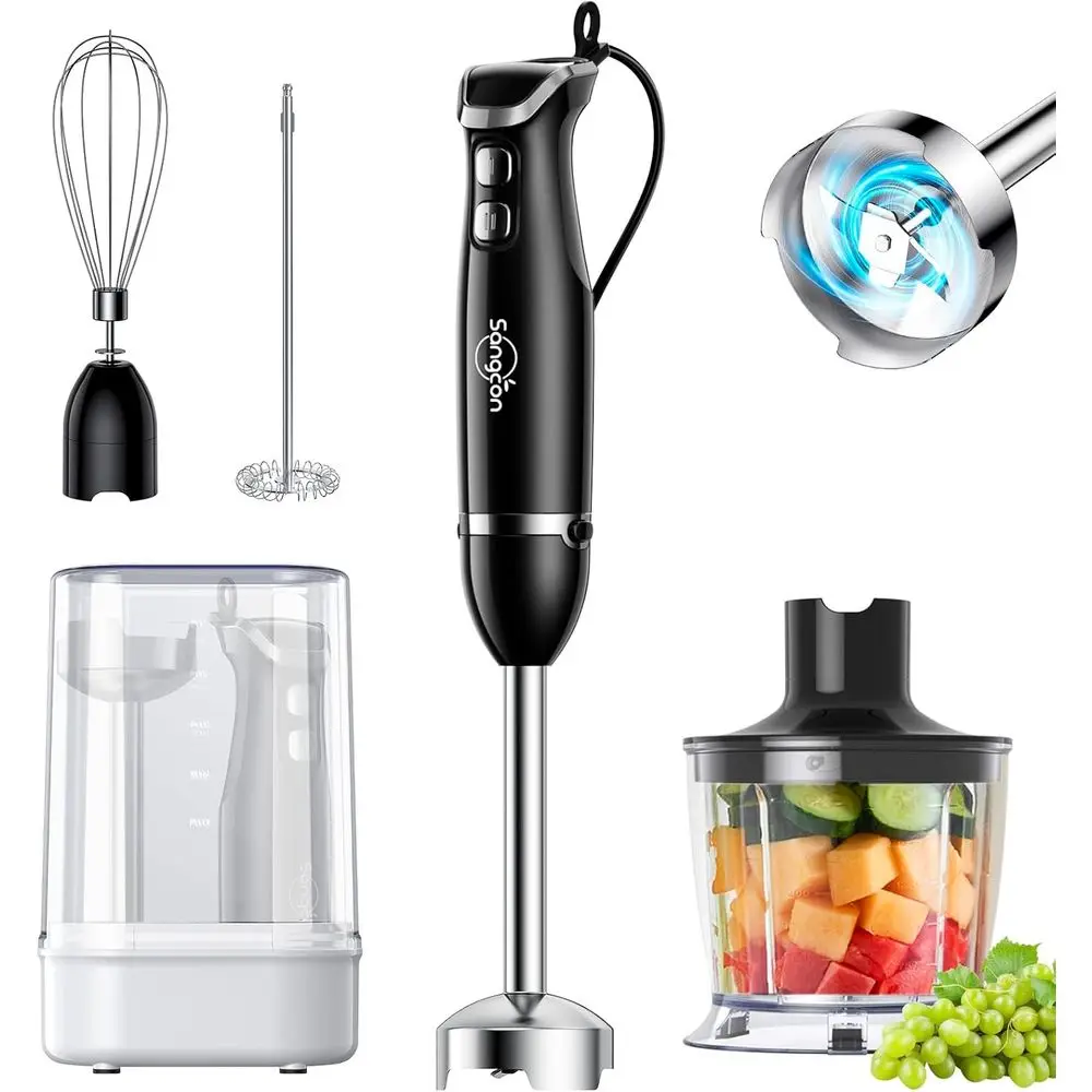 

Immersion Blender Handheld, Hand Blender with Chopper & 34oz Blending Cup Storage Base, 2-Speed Adjustable Stick Blender, Stainl