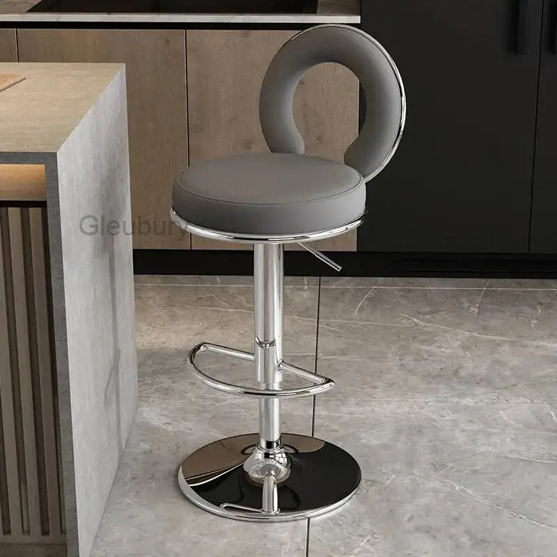 

Home High Bar Furniture Stool Kitchen Counter Island Swivel Backrest Outdoor Leather Modern Taburete Alto Contemporary Orange