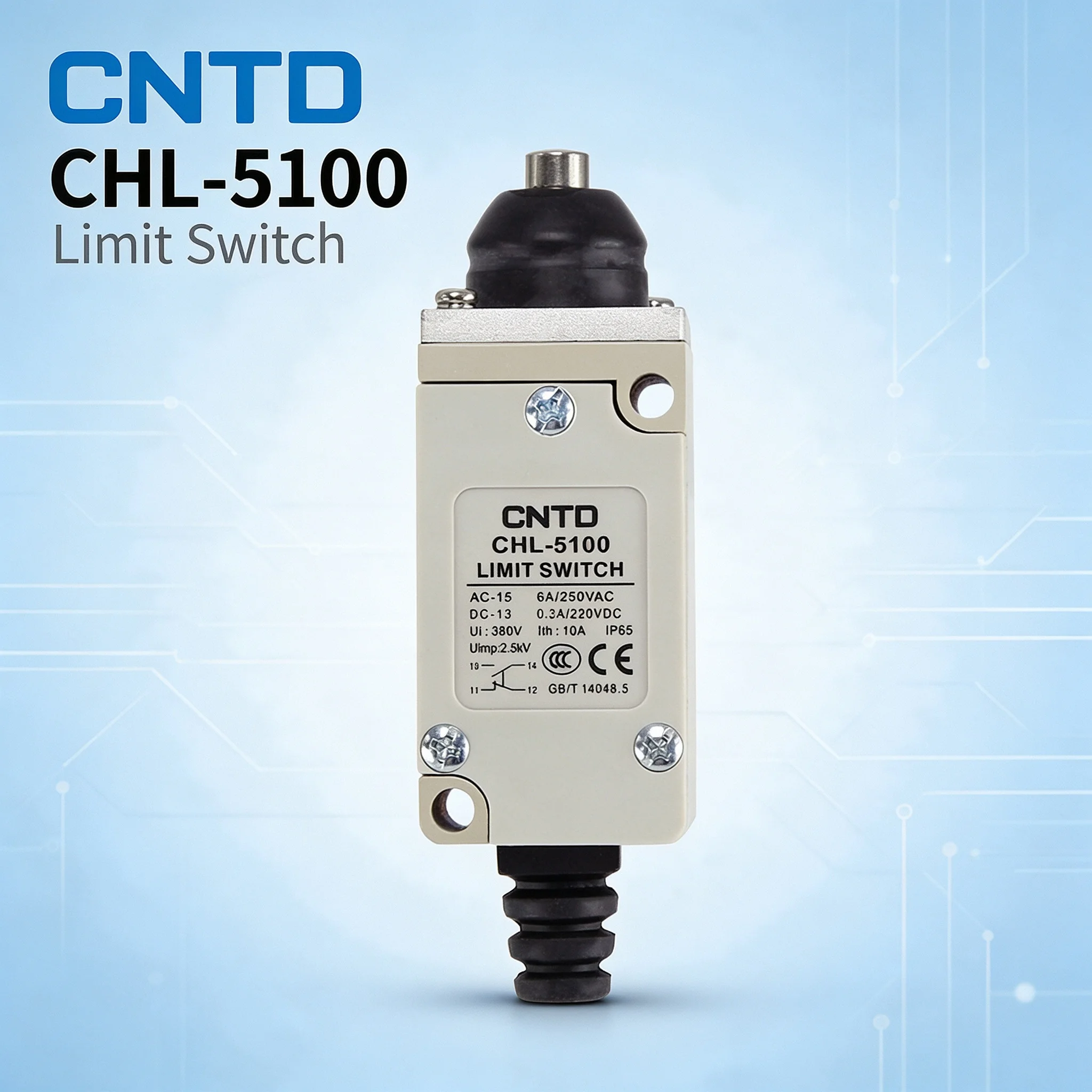 CNTD Vertical Limit Switch CHL-5100 Top Plunger Actuators 250VAC Self-resetting Limit Sensor IP65 Metal Shell Silver contact