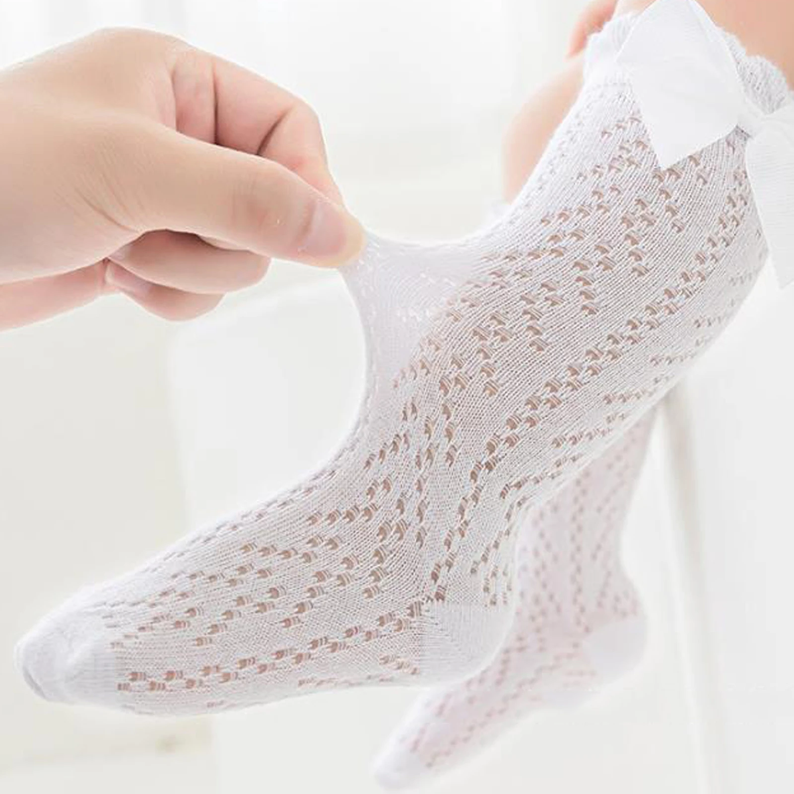 0-3y Baby Knies trümpfe atmungsaktive Mesh lange Socken Sommers trümpfe mit Schleife für Kleinkinder