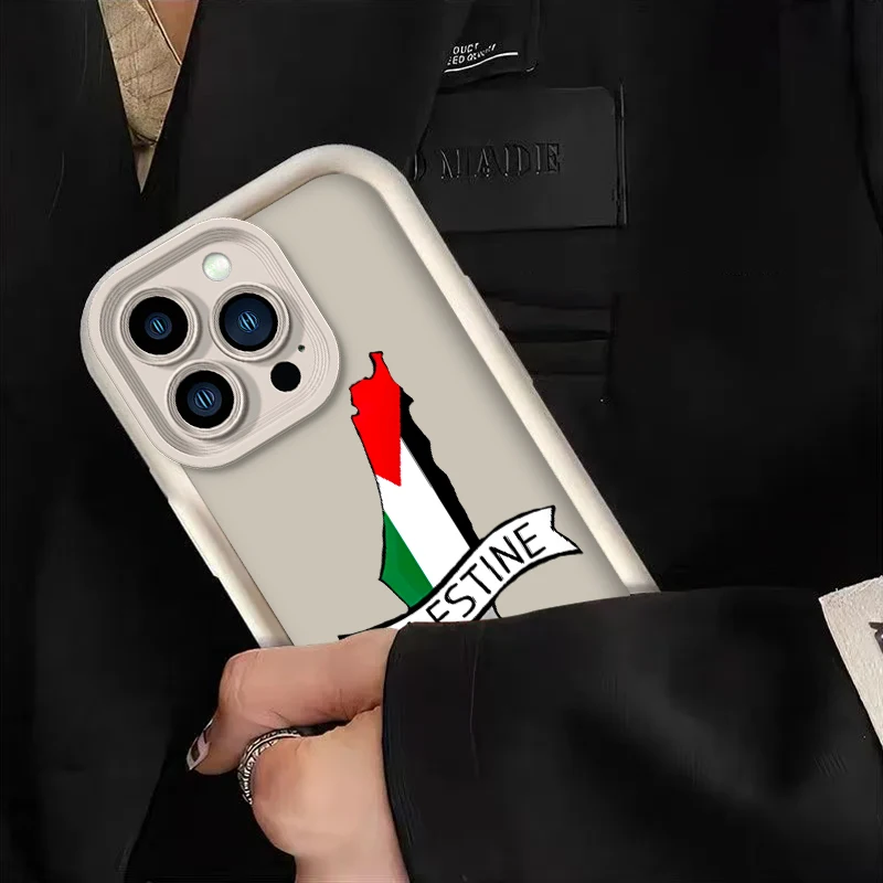 حافظة علم فلسطين لهاتف آيفون 16 15 14 13 12 11 Pro Max XS X XR 8 7 6S 6 Plus SE 2020 غطاء مقاوم للصدمات من السيليكون السائل Funda