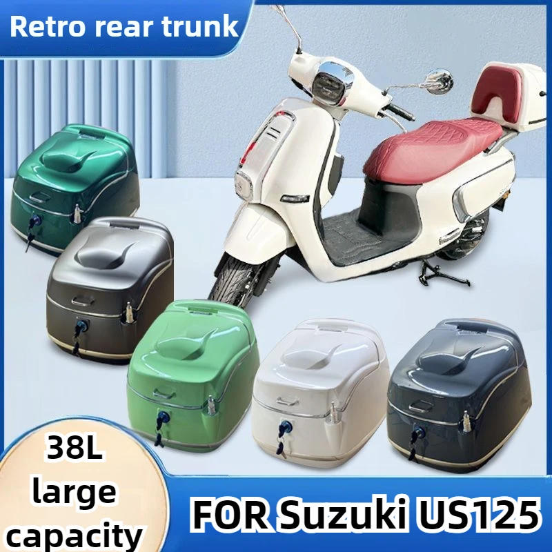 38L Motorcycle Trunk Suitable for Suzuki Us125 Scooter Trunk Retro Style Electric Car Trunk Large Capacity Helmet Storage Box