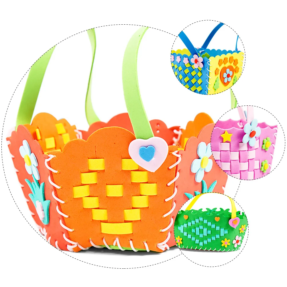 4 pçs criativo eva tecido cesta diy artesanal crianças jardim de infância não tecido cesta de flores conjunto de material de artesanato educacional