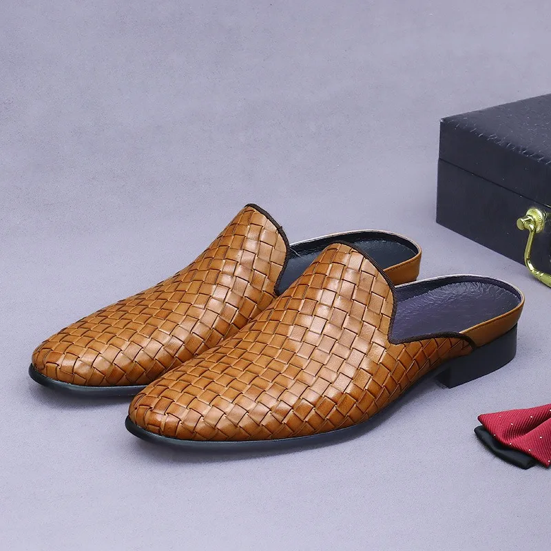

Luxury Genuine Leather Men's Slippers Casual Non-Slip Italian Style Summer Fashion Loafers Half-Shoe Design for Men