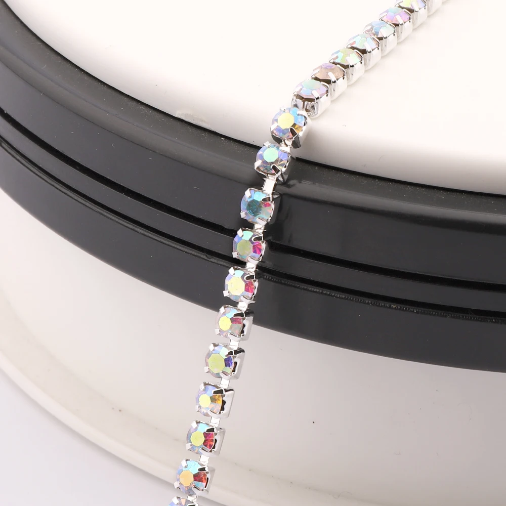 1 jardów SS6-SS28 Crystal AB Claw Rhinestone 1 rząd szkło szyte na łańcuszku z dżetów DIY dodatki odzieżowe