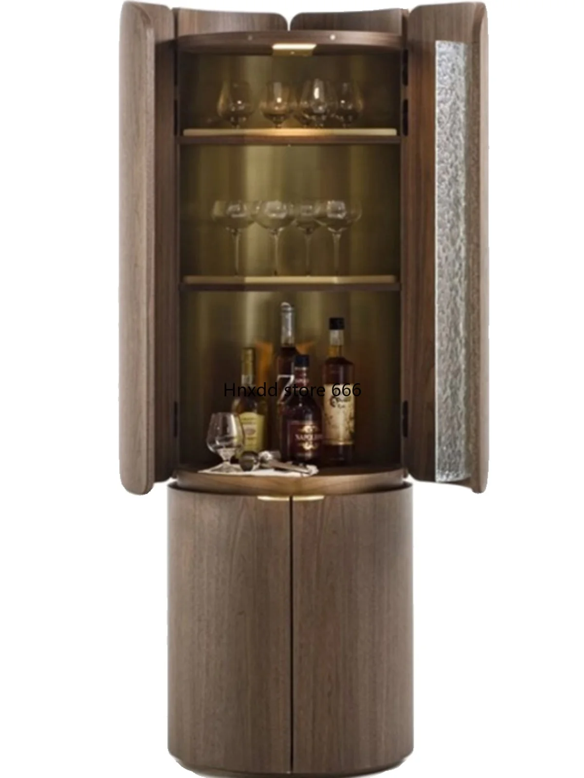 Walnut wine cabinet high-end round storage