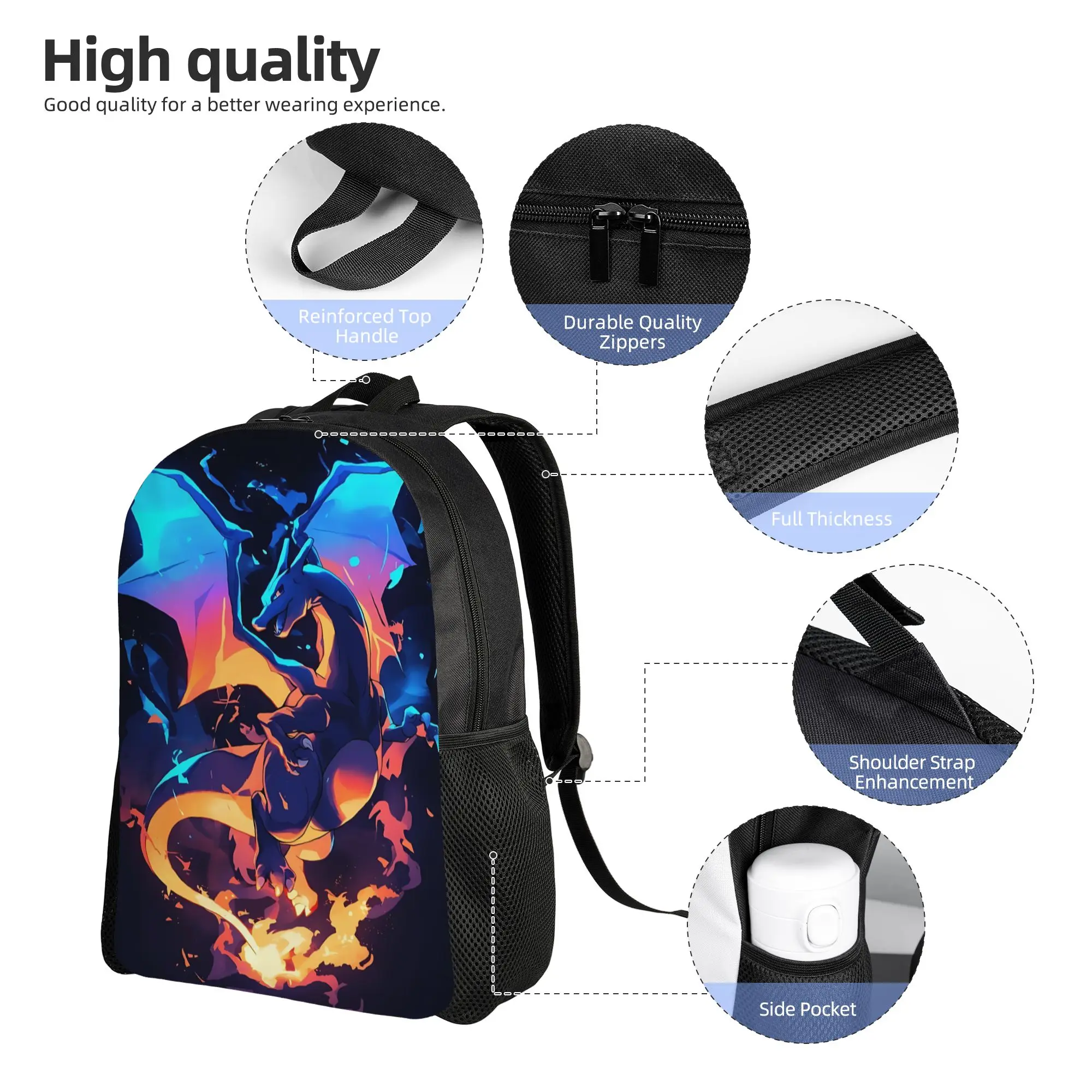 Fashion Backpacks Pokemon Backpack Daypack Charizard mochila Outdoor Sturdy Shoulder Rucksack view 3