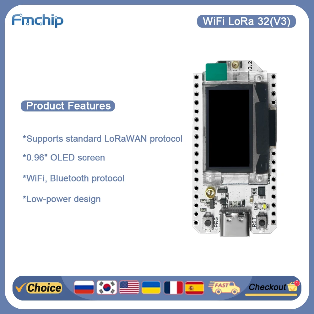 Плата LoRa32 V3 Dev — ESP32-S3 + SX1262 (868/915 МГц) с поддержкой OLED, WiFi/BT и LoRaWAN/Mhtastic