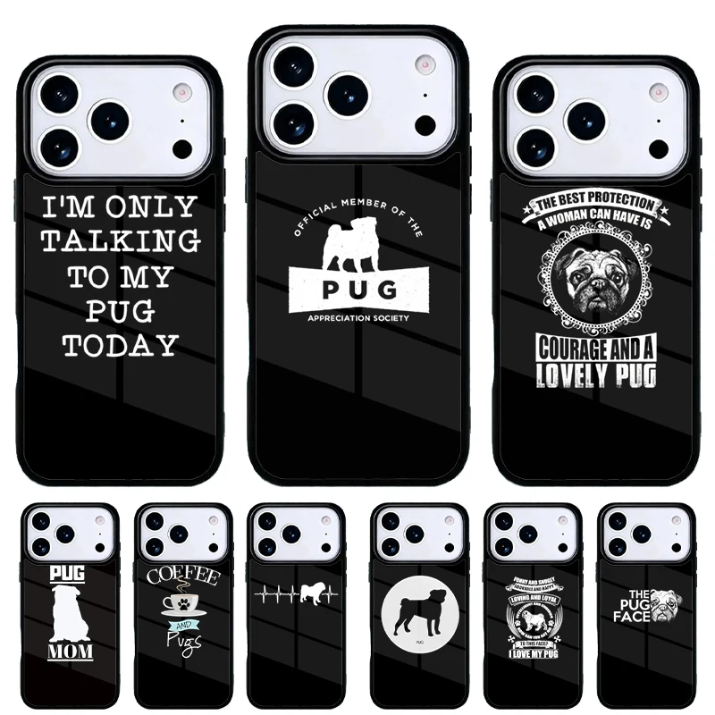 Capa de Celular com Estampa de Batimentos Cardíacos de Cachorro Pug para iPhone 17 Air 16e 15 14 13 Pro Max, Capa Traseira para 12 11 Pro
