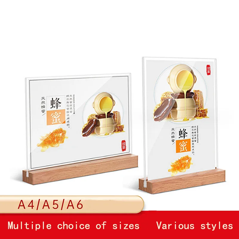 Acrylic Transparent Display Holders A4/A5/A6 Beech Wood Double Side Picture Frame Tabletop Nordic Photo Frame Menu Table Cards