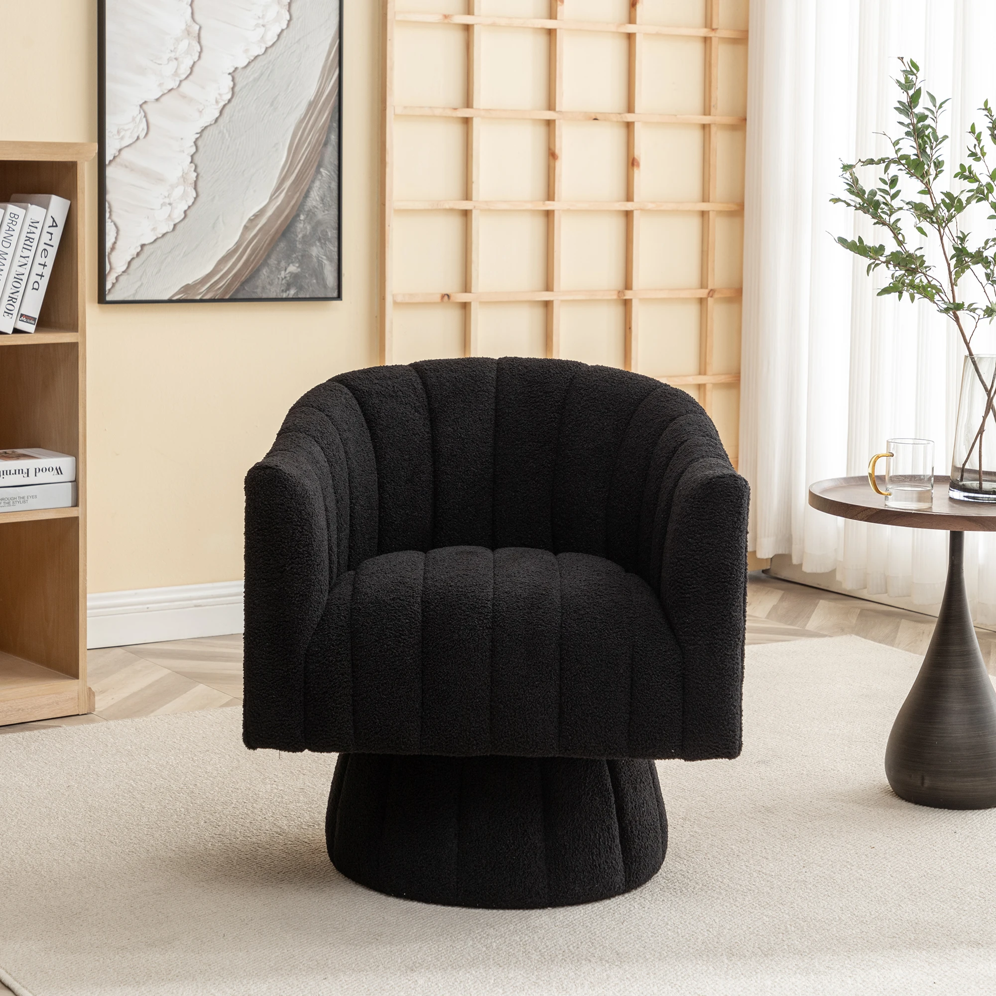 SEYNAR Modern Glam Velvet Upholstered Round Swivel Accent Barrel Chair