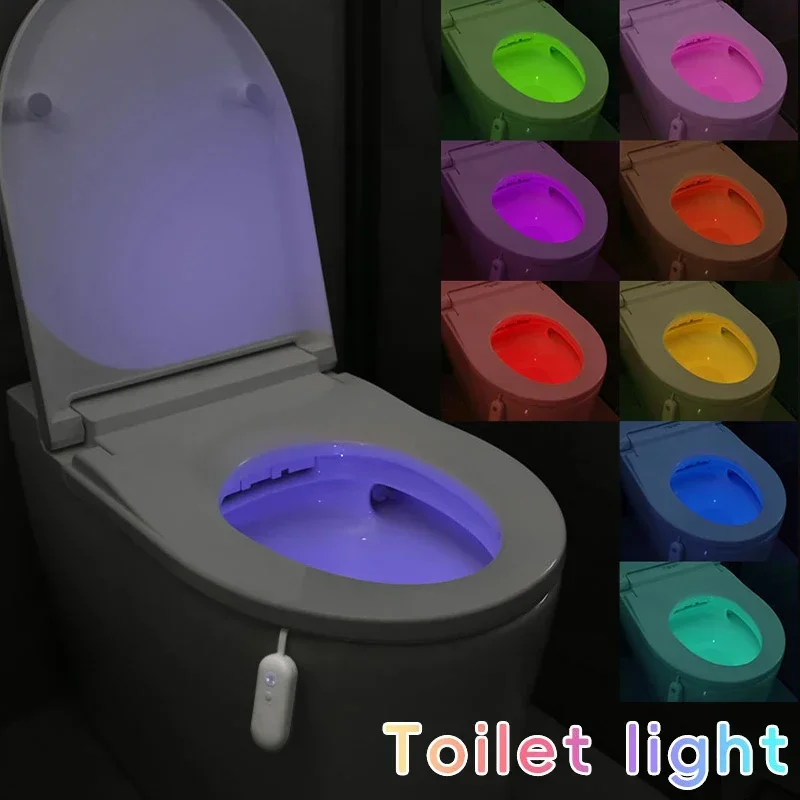 LED Lights, Bathroom Night Light Sensor, USB Charging with 8-Color Changing, Smart Motion Detection, Bathroom Illumination