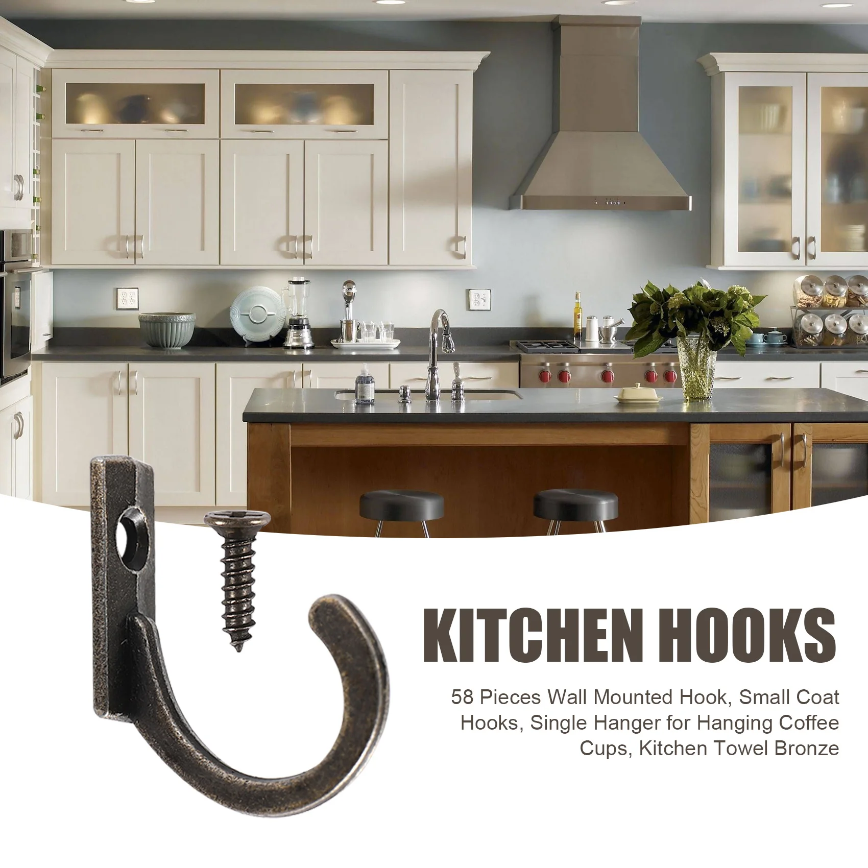 

ABSE-58 шт. Настенный крючок, маленькие крючки для одежды, одинарная вешалка для подвешивания кофейных чашек, кухонное полотенце