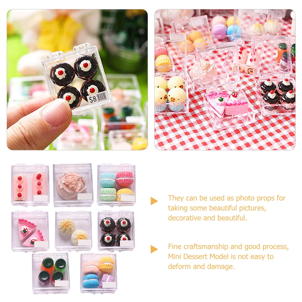 

8 наборов реалистичных миниатюрных моделей еды: искусственные десерты для декора дома, мини-кухни, декоративные украшения из смолы (торты, хлеб)