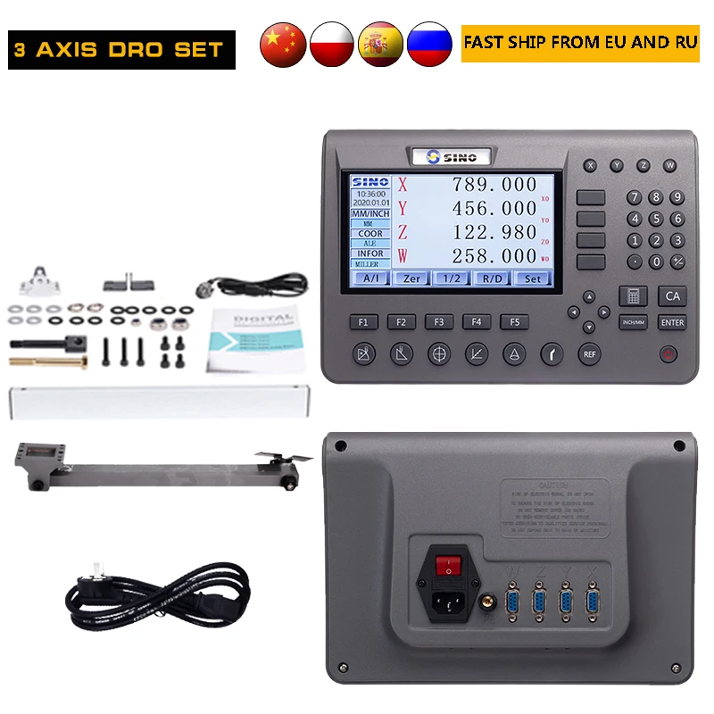 SINO SDS200 2 Axis Sets DRO LCD Digital Readout Display 2pcs Linear Scale Grating Glass Encoder Ruler for Milling Lathe Tools