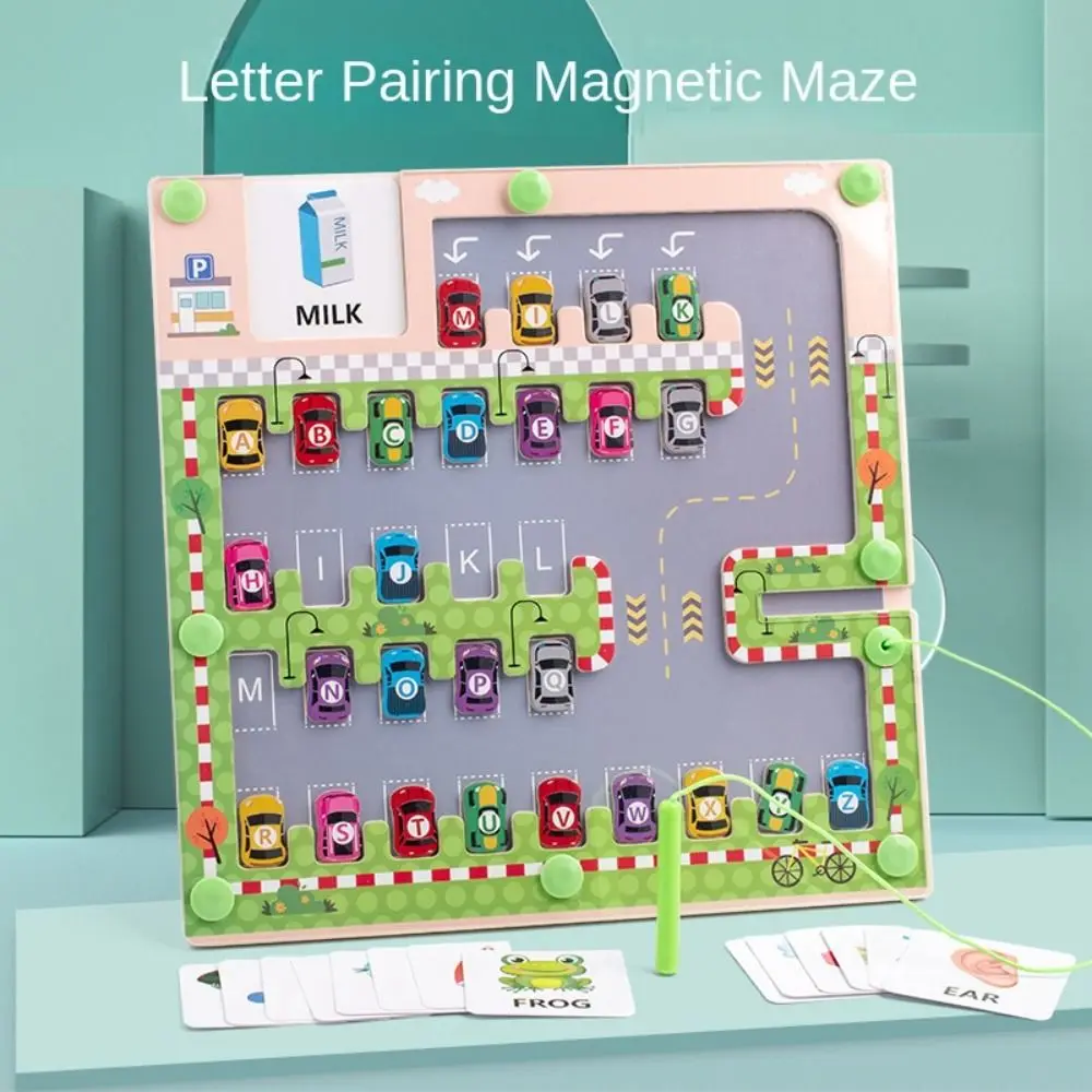 Montessori เขาวงกตแม่เหล็กของเล่น 26 ตัวอักษรตัวอักษรคําศัพท์การเรียนรู้ตัวอักษรเกมจับคู่การเรียงลําดับรูปร่างสี