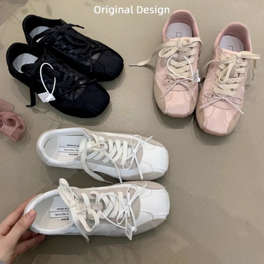 2026 New Spring Women White Bow Sneakers Lace Up Casual Lace Retro Sports Shoes Girls Versatile Daily Trainer Footwear - view 3