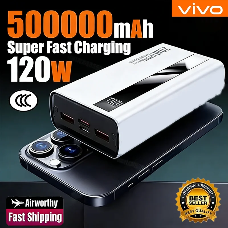 VIVO 2026 Nuevo Power Bank de Gran Capacidad 500000mAh, Carga Rápida de 120W, Pantalla Digital Portátil, Ultra Powerbank para iPhone y Samsung
