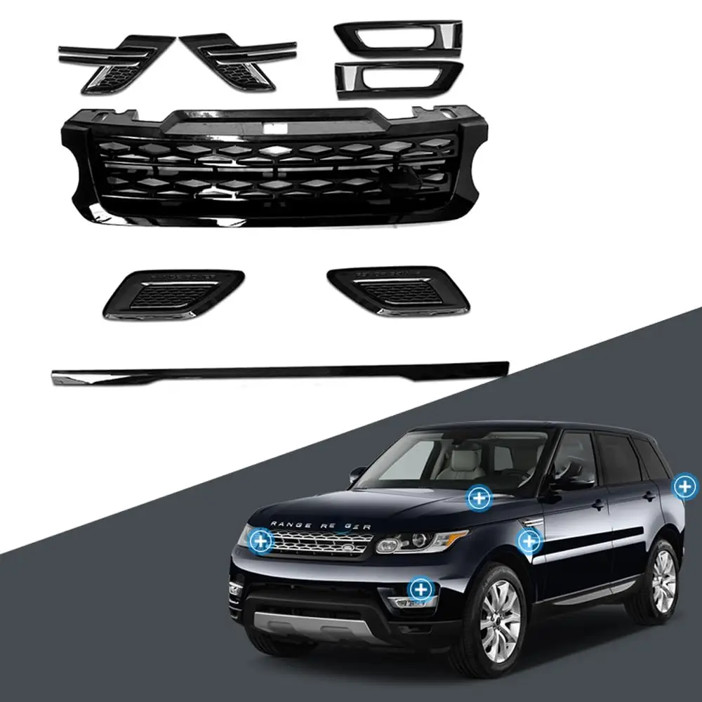 FTAPACCE 8PCS Front Grille Side Hood Vent Decorative Trim Rear Door Plate Fits For Range Rover Sport L494 2014-2017