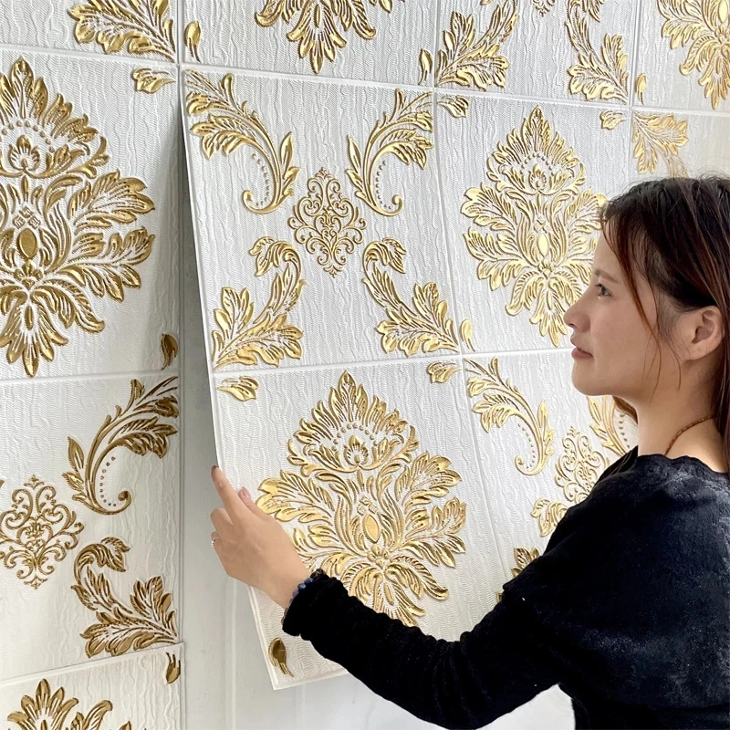 10Pcs 35x35cm 3d Wall Sticker Waterproof Foam Tile Living Room TV Background Protection Baby 3d Wallpaper Self-Adhesive Panel