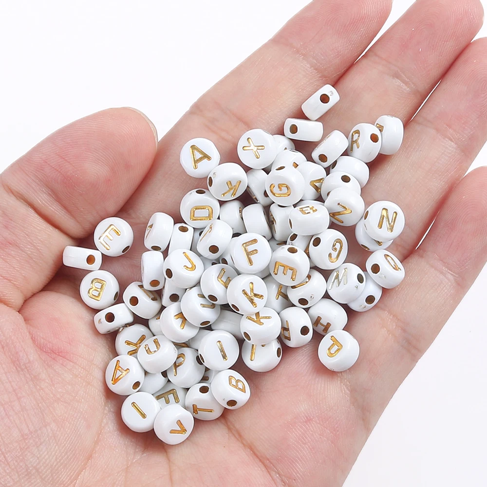 4x7mm 100 stks Goud Kleur Acryl Spacer Kralen Witte Letter Charms Acryl Kralen Voor Sieraden Maken Diy handwerk Accessoires