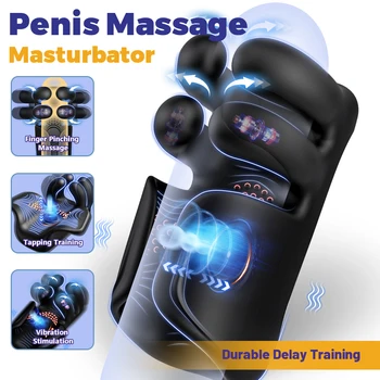 Männlicher Masturbator, Penis-Massagegerät, Trainingsvibrator, Eichelstimulator mit Kneifen, Klopfen, Stroker, Sexspielzeug für Verzögerung der Ejakulation