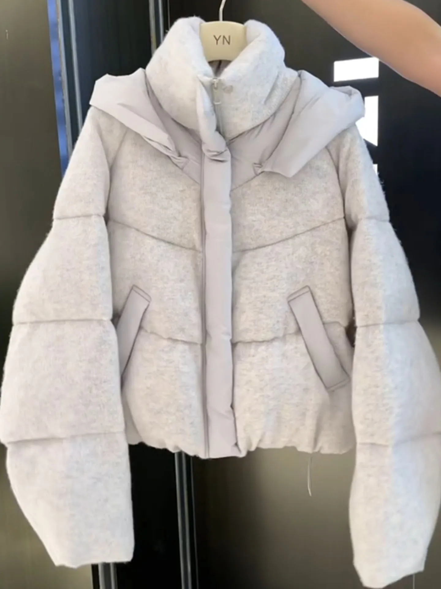 Koreanische Sle ort Weiß frauen unten Jaet Winter Neue Hut Breite Warme Oberbekleidung Hohe Taille Lange Sve Reißverschluss