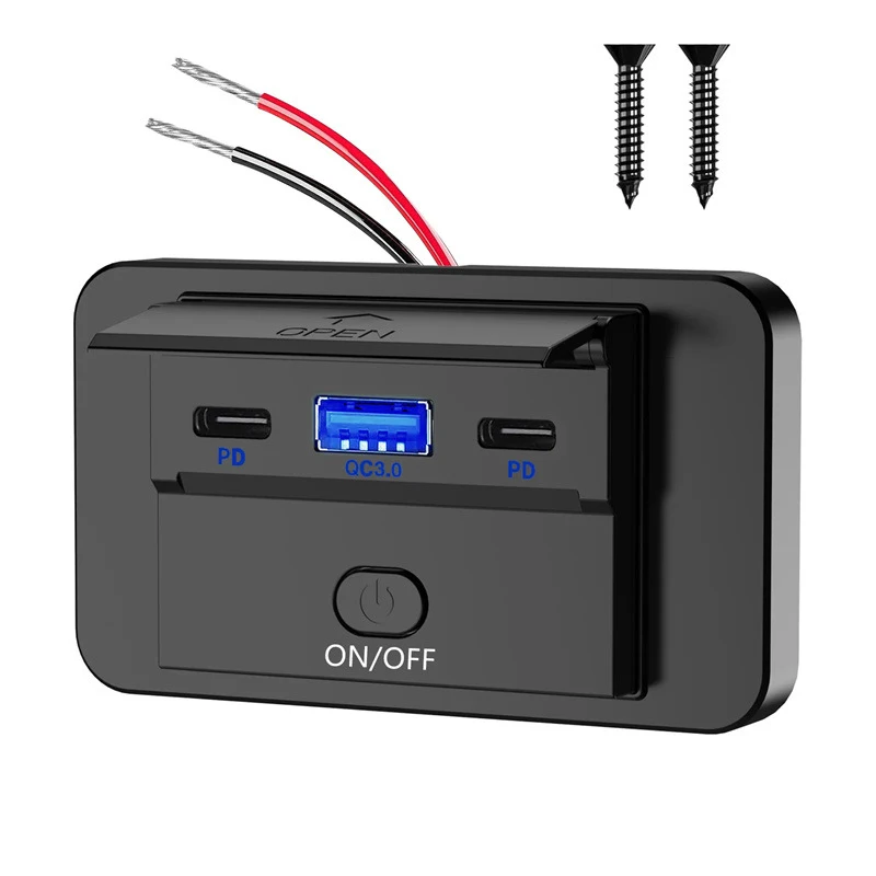 12V 24V Multifunctional QC3.0 And PD Modified USB Quick Charging Sockets With Electronic Button Switch