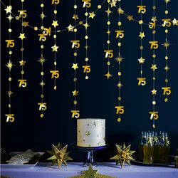 Decorazioni per striscioni di compleanno in oro 75th numero 75 Circle Dot Twinkle Star ghirlande fondale appeso per la festa di compleanno di 75 anni