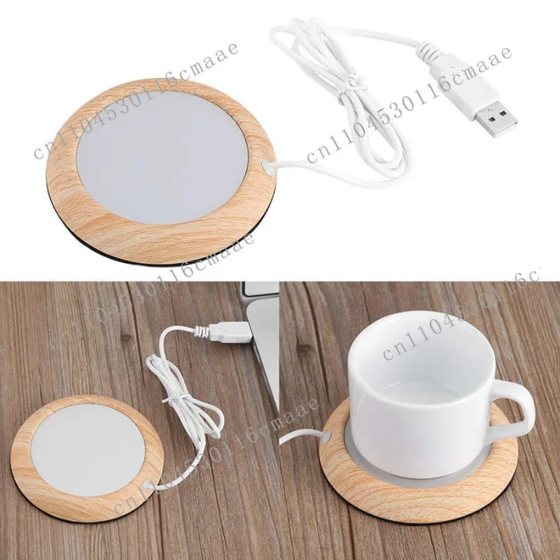 New 5V Wood Grain Cup Beverage Coaster for Office Tea and Coffee Maker, Holding Beverage Coaster