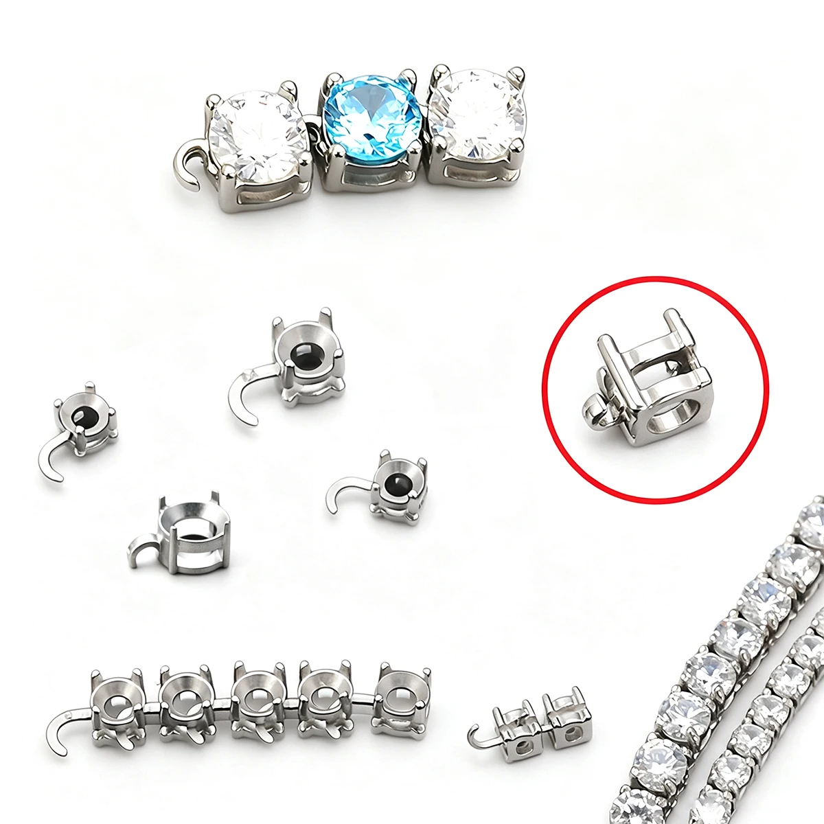 10PCS Stainless Steel Tennis Necklace Bracelet Empty Claw Setting Connectors for Rhinestones Base Claw Crystal Stones Holder
