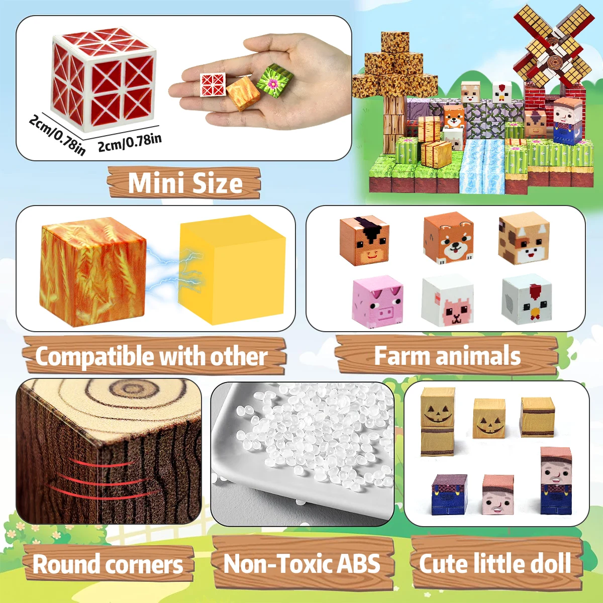 Magnetyczne klocki konstrukcyjne Farma dla dzieci chłopców i dziewczynek od 3 lat Zestaw kubków magnetycznych STEM Montessori Zabawka sensoryczna