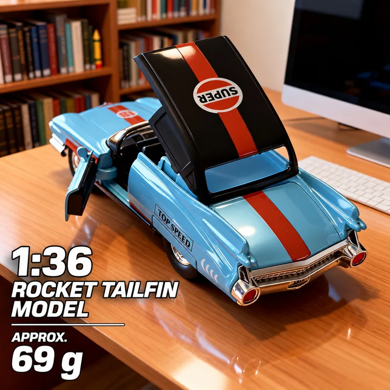 2026 NEW ARRIVAL 1:36 Classic Rocket Tailfin Alloy Car Model Pull Back Opening Doors Vintage Collectible Christmas Birthday Gift