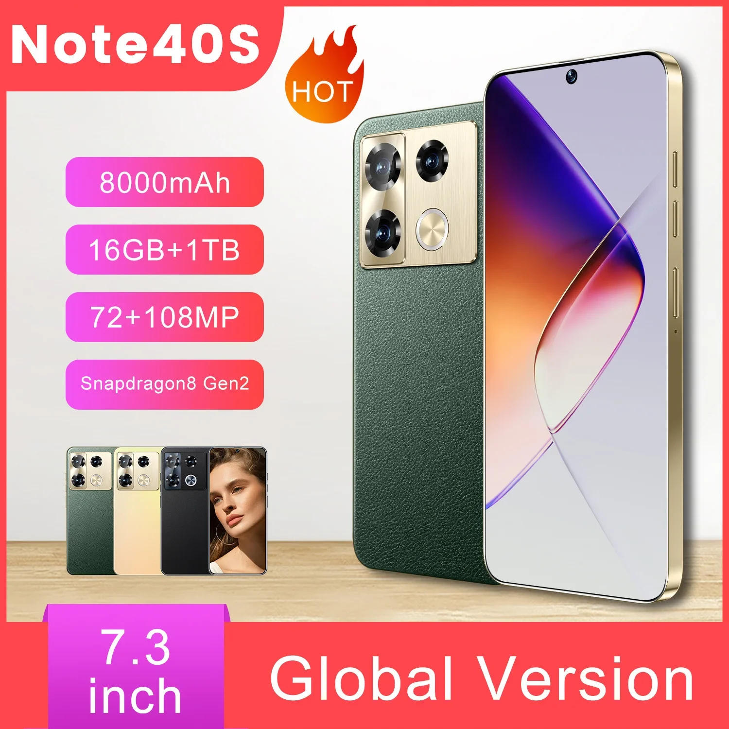 Hot Selling New Note40S Mobile Phone  Large Screen HD Dual SIM Dual Standby Smartphone Android Cheap Phone S22 Ultra Celulares