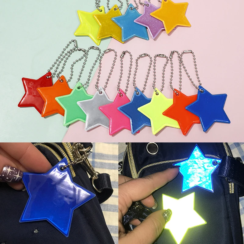 Llavero colgante reflectante para niños y adultos, accesorios con forma de fantasma, Estrella y corazón, bolsa reflectora de seguridad, 10 piezas