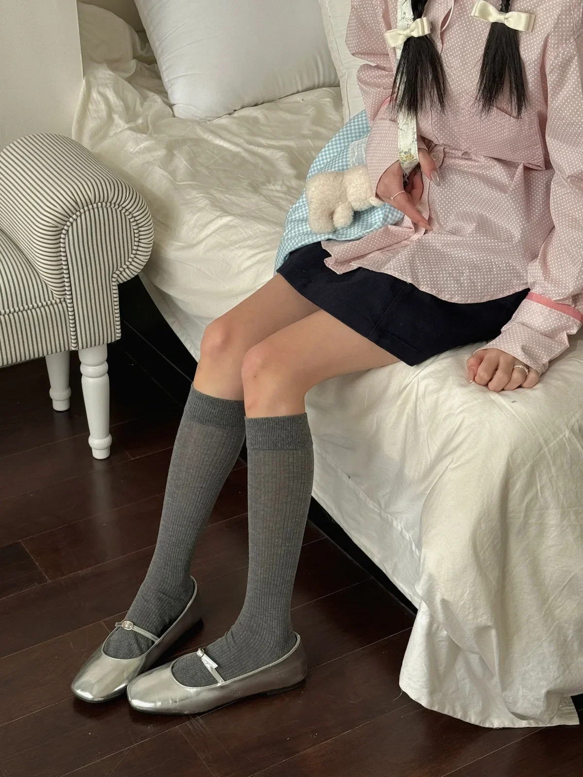 Mädchensocken Strümpfe Damen Baumwolle Dünn Atmungsaktiv JK Mädchen Kniestrümpfe Japanische Mode Einfarbige Lange Socken Damenstrümpfe – Detail 18