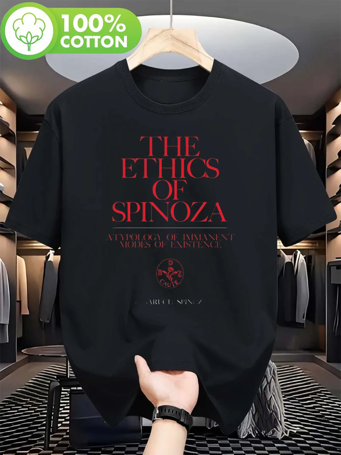 T-shirt Spinoza 76 Encounters Deleuze Philosophy en tailles S, M, L, XL, XXL, avec un design kitsch, col rond, tissu légèrement extensible, coupe classique, manches courtes, motif imprimé et style décontracté, idéal pour une utilisation toute l'année pour adultes