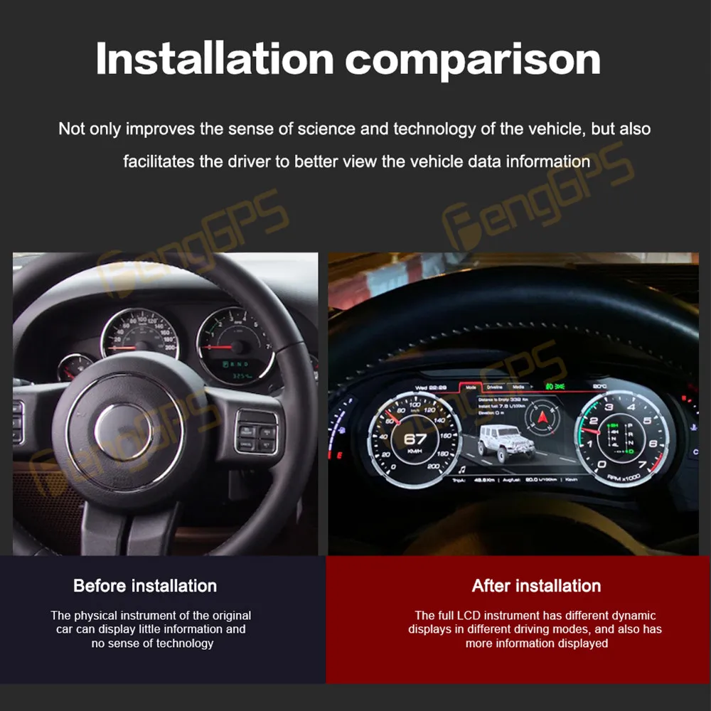 

12,3-дюймовый ЖК-дисплей, автомобильная цифровая приборная панель, кластер для Jeep Wrangler 2011-2017, виртуальная приборная панель, спидометр, обновление измерителя кабины