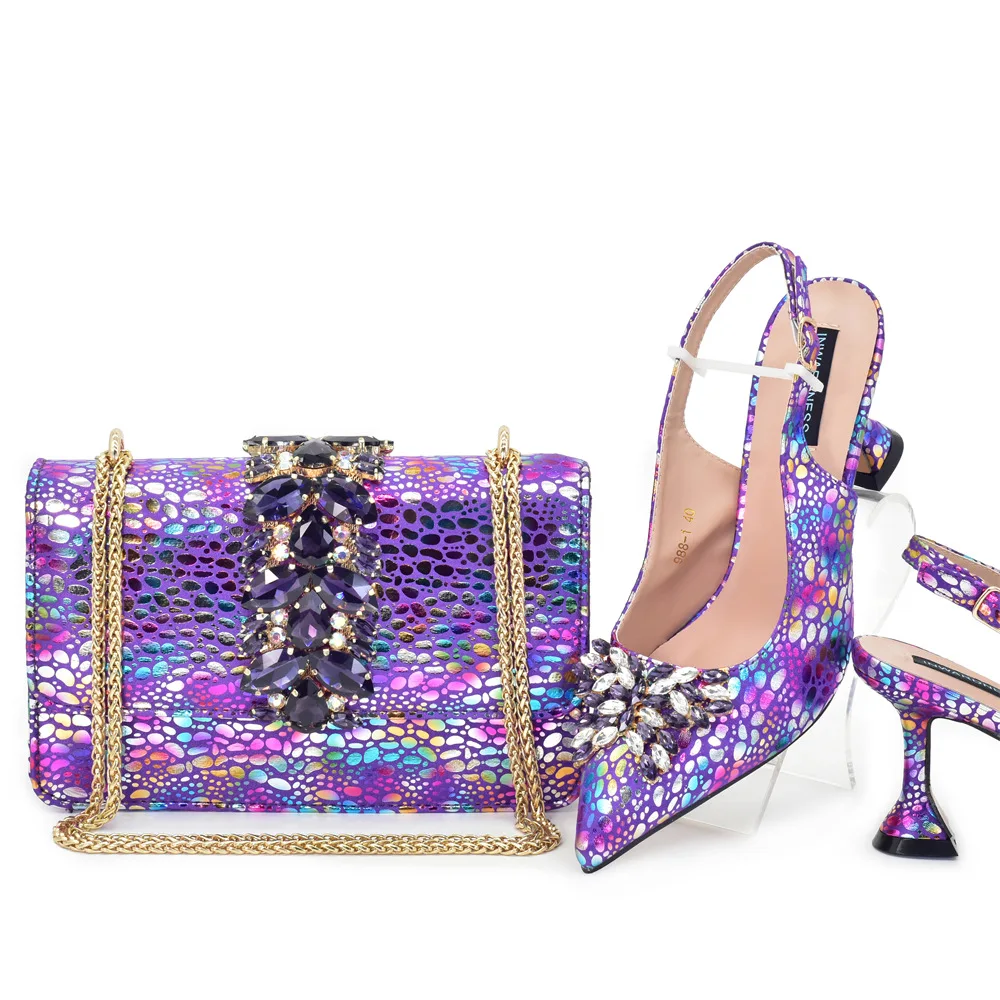 

Shoe Set for Woman New Design Crystal Butterfly-knot Women Pumps Matching Bag and Shoes Set with Rhinestone