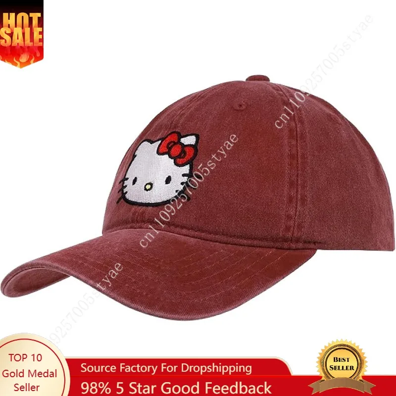 

Concept One Unisex Adult Hello Kitty Baseball Cap, Adjustable Cotton Dad Hat with Curved Brim, Pigment Washed
