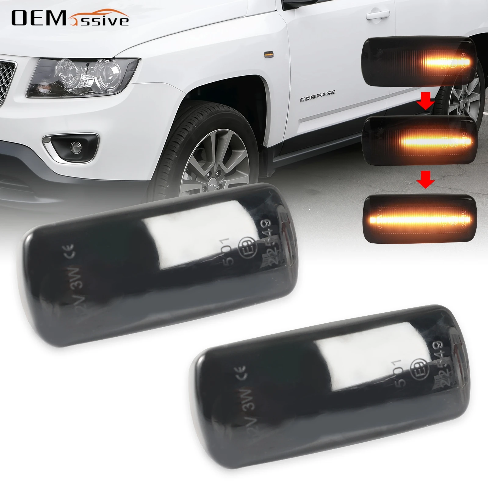 

2X Sequential LED Side Marker Fender Turn Signal Lights for Dodge Journey Chrysler 300C Jeep Grand Cherokee Compass Commander