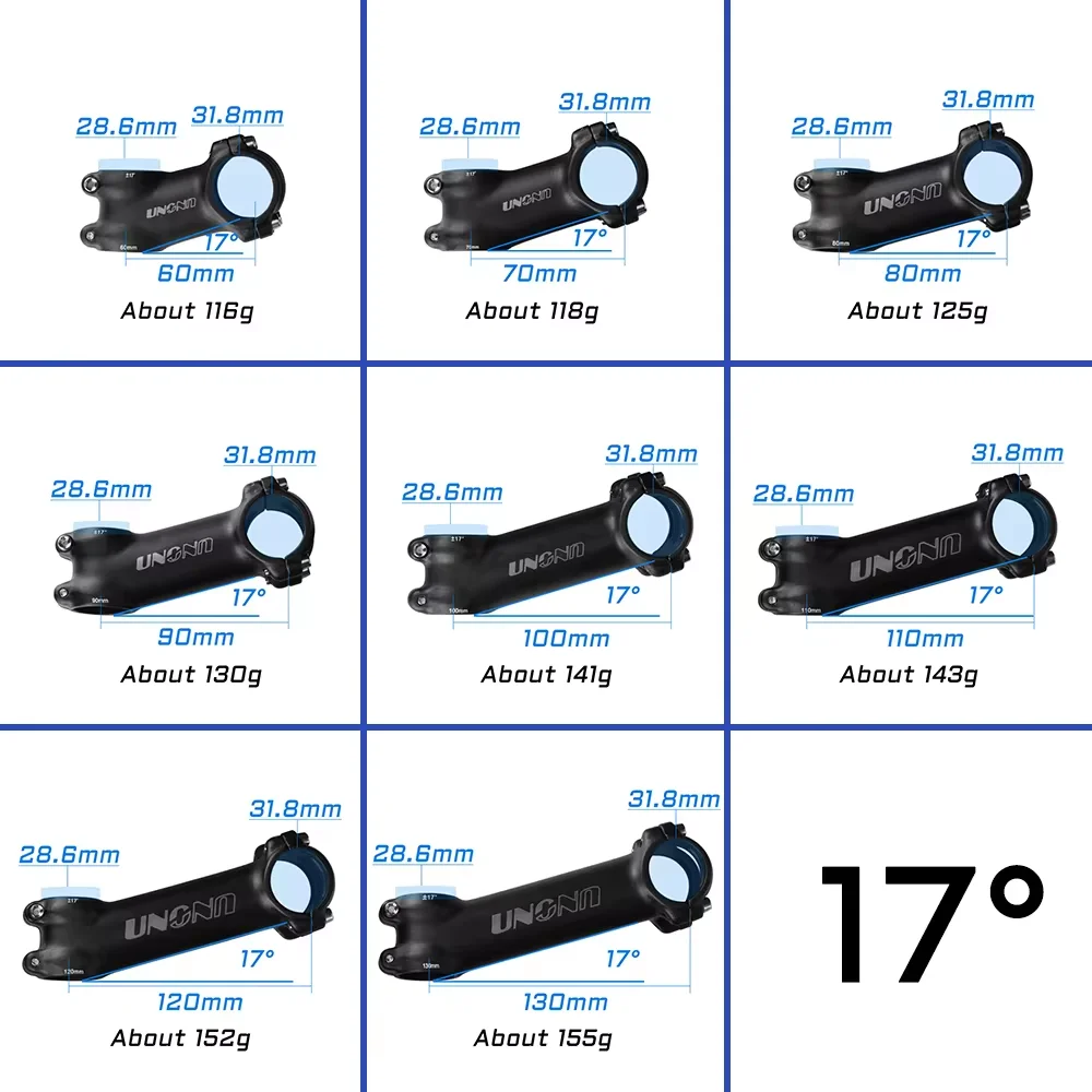 UNO Ultralight Bike Stem 7 17 Degree MTB Road Bicycle Stem 31.8mm 60/70/80/90/100/110/120/130mm Mountain MTB Bicycle Power Parts