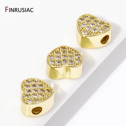 18K Gold Plated Brass Heart Spacer Beads,Inlaid Zircon 8mm Loose Separators Beads For DIY Bracelet Necklace Making Supplies