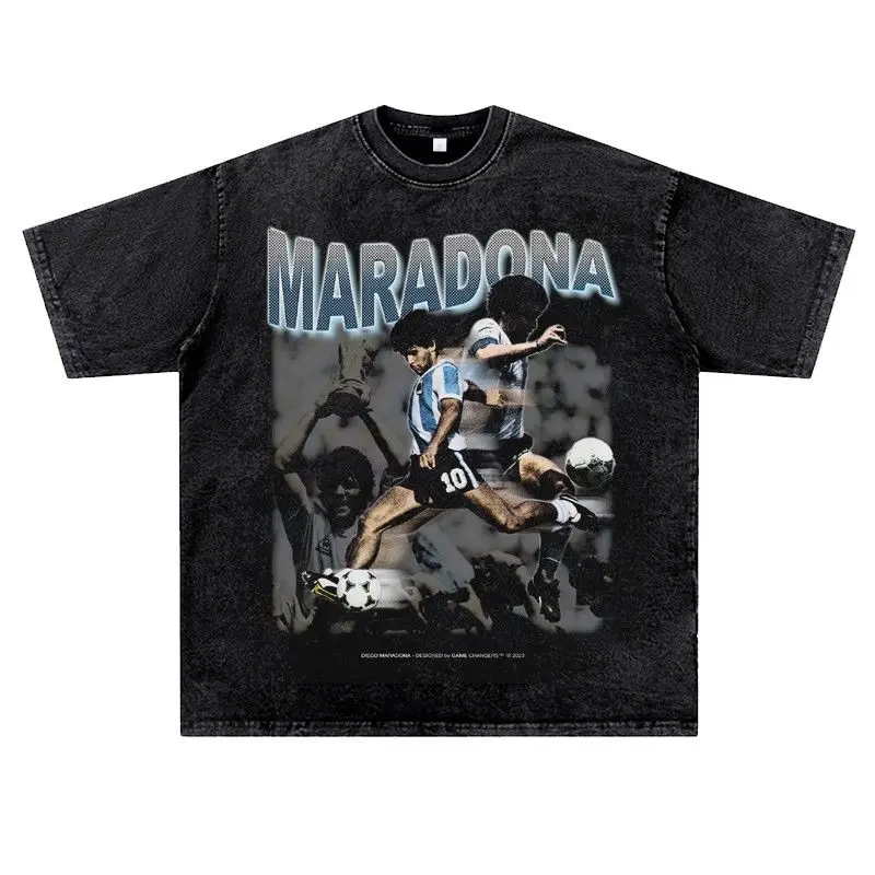 

Футболка Football King Maradona, мужская и женская модная американская брендовая футболка в стиле ретро из чистого хлопка с круглым вырезом, свободная спортивная футболка с коротким рукавом