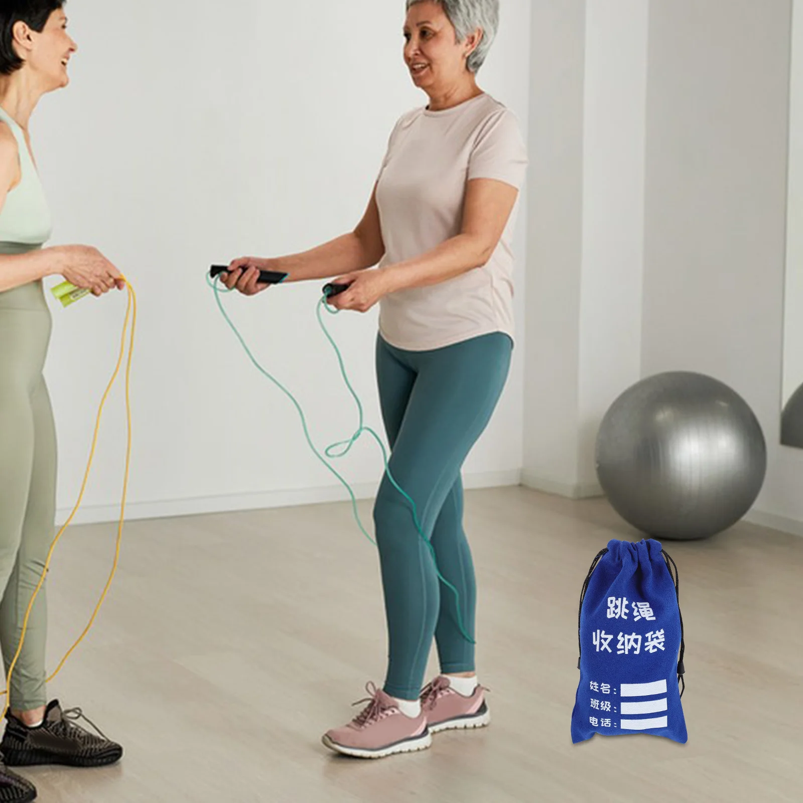 

Canvas Drawstring Bag for Jump Rope Blue Tiaoshen Portable Skipping Fitness Writable Surface Student Organizer