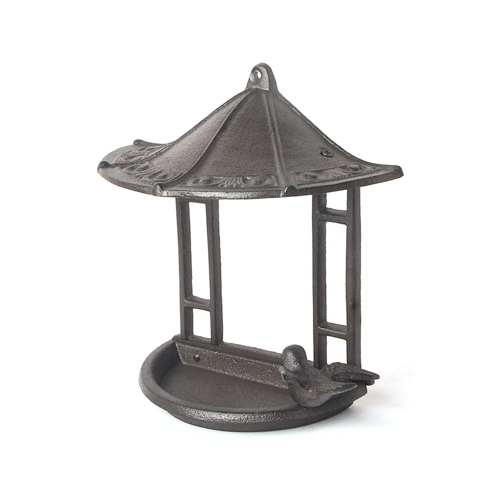 

Chinese Style Pavilion Cast Iron Bird Bowl, Storage Metal Crafts Ornaments, Wall Hanging Iron Bird Feeder, Garden Decoration