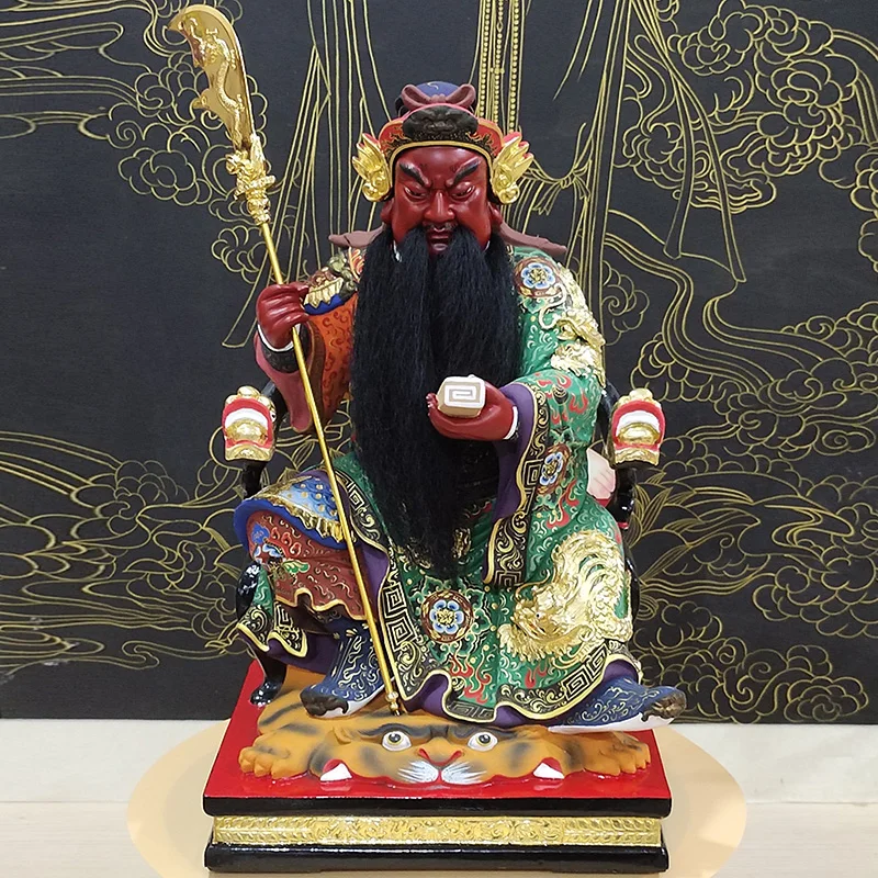 Asia God of wealth High grade Wood carving color painted CAI SHEN GUAN GONG ER YE Buddha Sculpture Home SHOP Talisman Large